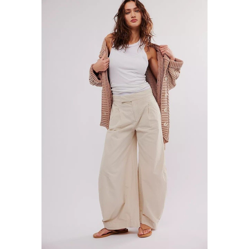 Free People Beige Wide-Leg Pants